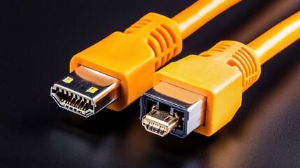 Poster - Close Up Shot of an Orange Network Cable Connector Highlighting the Essential Interface for Digital Communication Data Transmission and Online Connectivity in Technology and Information Systems