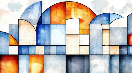 Poster - Collaborative Creative Workspace with Abstract Geometric Mosaic Pattern A Vibrant and Visually Striking Digital Depicting a Modern Office Environment Designed to Inspire Innovation and Creativity