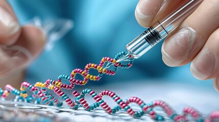 Poster - Cutting Edge Biotech Lab Scientists Examining Genetic Molecules with Pipette and Microscope in a Modern Laboratory Setting Exploring Advancements in Biotechnology and Medical Research