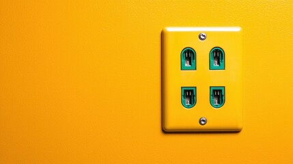 Poster - Close up view of several electrical outlets and a fire alarm panel installed on a bright yellow wall