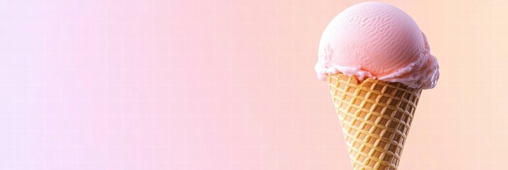 Aufkleber - Enjoying a delicious pink ice cream cone on a warm sunny day in a vibrant summer setting. Generative AI