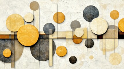 Poster - Muted Geometric Abstract Painting with Overlapping Spherical Shapes and Soft Color Palette  Minimalist and Contemporary Art Composition with Balanced Arrangement of Circles Ovals
