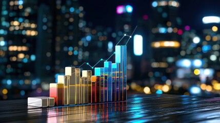 Poster - Sleek Digital Slide Design Highlighting Financial Data Trends and Analytics for Business Performance Presentation  Futuristic Infographic Chart with Neon Colorful Geometric Shapes