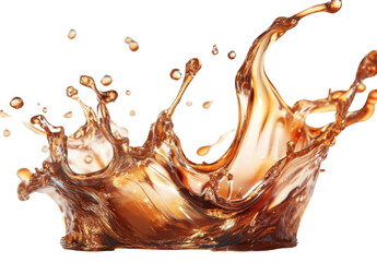Poster - Dynamic splash of iced tea or whiskey with droplets on a transparent background Concept of refreshment, beverage, and liquid motion
