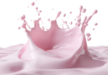 Poster - Pink strawberry milk splash with crown shape on transparent background Concept of refreshment, dairy product, and sweet dessert