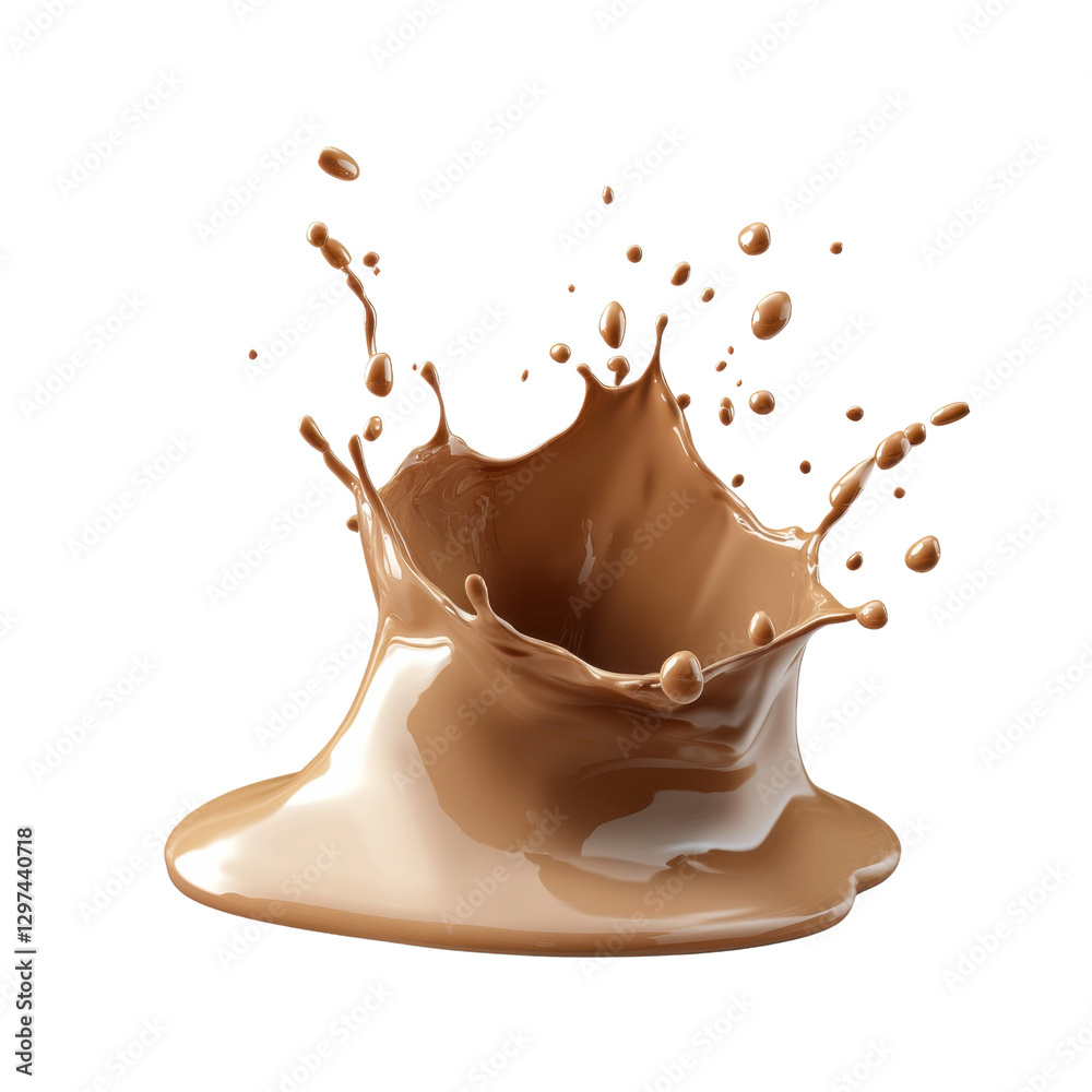 Chocolate milk splash with droplets on a transparent background ...