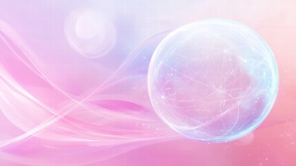 Aufkleber - Vibrant abstract bubble floating amidst soft pink and light purple swirls in a serene digital landscape. Generative AI