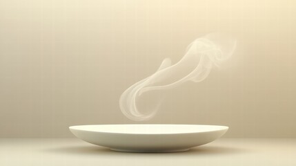 Leinwandbilder - Steam rises elegantly from a white plate in a serene setting, showcasing delightful culinary artistry and presentation. Generative AI
