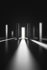 Poster - Light emerging through shadows abstract space digital art minimalist design perspective conceptual exploration