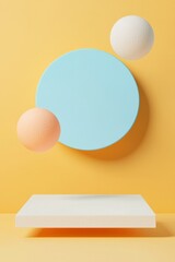 Poster - Floating geometric shapes minimalist studio digital art creative space front view modern aesthetic
