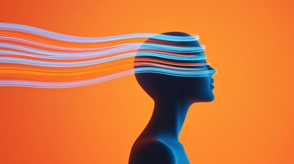 Poster - Creative expression of thought abstract cityscape digital art vibrant colors side profile mindfulness concept for self-discovery