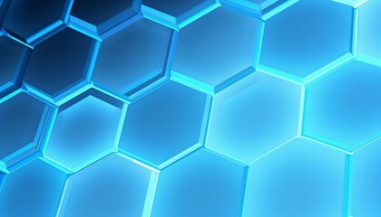Fototapete - Light blue hexagons with bright lighting edges. Banner template geometric abstract background.