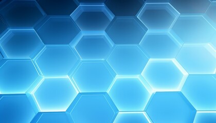 Fototapete - Light blue hexagons with bright lighting edges. Banner template geometric abstract background.