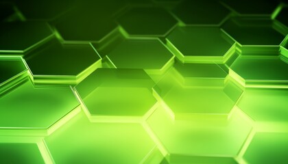Fototapete - Light green hexagons with bright lighting edges. Banner template geometric abstract background.