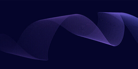 Dark abstract background with glowing wave. Shiny moving lines design element. Modern purple blue gradient flowing wave lines. Futuristic technology concept. Vector illustration