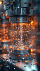 Poster - detailed visualization of metallic device with bubbles in liquid
