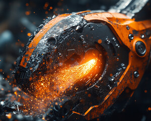 Poster - close up of plasma cutter emitting bright sparks and molten metal