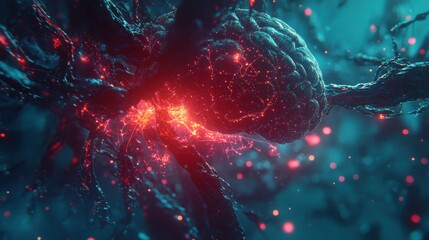 Aufkleber - Abstract close-up view of neural connections with glowing synapses and luminous particles highlighting brain activity