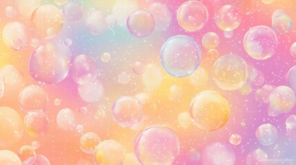 Fototapete - Colorful soap bubbles create a vibrant and whimsical pattern against a soft pastel background. Generative AI