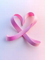Poster - Pink ribbon forms a heart symbol, representing awareness and support for cancer patients and research initiatives. Generative AI