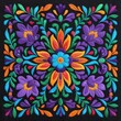 © Katawut - Vibrant Colorful Floral Embroidery Design Textile Art Square Pattern Background