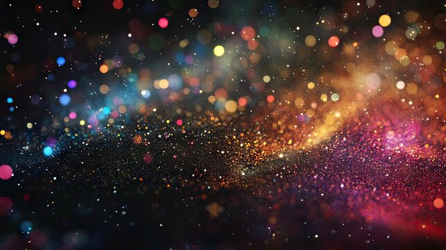 A glittery abstract background filled with colorful fireworks, perfect for evoking the spirit of both Christmas Eve and th of July celebrations, with plenty of space for text.