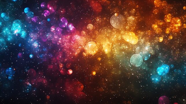 A glittery abstract background filled with colorful fireworks, perfect for evoking the spirit of both Christmas Eve and th of July celebrations, with plenty of space for text.