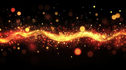 Aufkleber - A glowing background with golden dust, yellow bokeh circles, and festive red-orange tones, creating a luxurious and abstract holiday design, vector style
