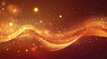 Aufkleber - A glowing background with golden dust, yellow bokeh circles, and festive red-orange tones, creating a luxurious and abstract holiday design, vector style