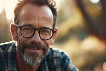 Wall Mural - Portrait of a smiling senior man with eyeglasses outdoors.