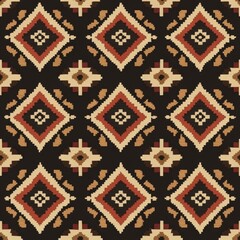 Poster - Decorative geometric pattern featuring diamonds and earthy tones on a dark background for creative projects. Generative AI