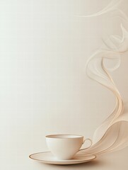 Aufkleber - Steam gently rising from a white cup on a soft beige background in a serene setting. Generative AI