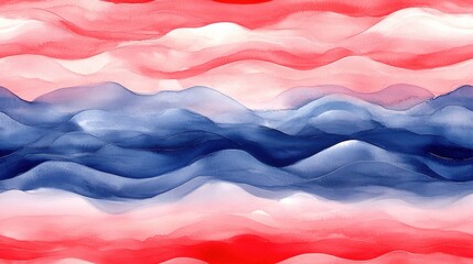 Wall Mural - Soft waves in red, white, and blue tones create a soothing abstract background.