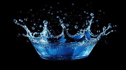Poster - A powerful water splash against a dark background, creating a clean and refreshing abstract composition with dynamic motion