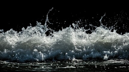 Poster - A powerful water splash against a dark background, creating a clean and refreshing abstract composition with dynamic motion
