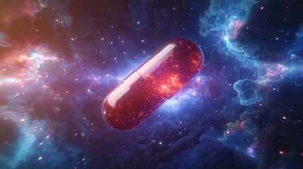Poster - Futuristic Cosmic Capsule Surrounded by Stellar Nebula and Bright Galaxy Elements in Deep Space Environment