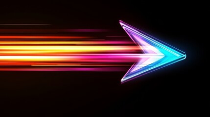 Poster - A dynamic neon arrow streaks rapidly across a dark background, illuminating the path ahead with an array of vibrant colors and energetic flashes that capture attention and inspire movement