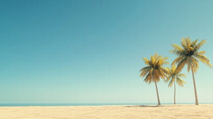 Poster - Tranquil beach landscape with palm trees under clear blue sky near the ocean during sunny daytime. Generative AI
