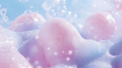 Fototapete - Bubbles create a colorful and soft texture with light reflections against a blue background. Generative AI