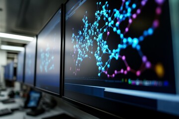 Poster - Explore groundbreaking protein structures created with AI in a stateoftheart lab, highlighting advancements in biotechnology and offering insights into detailed molecular research