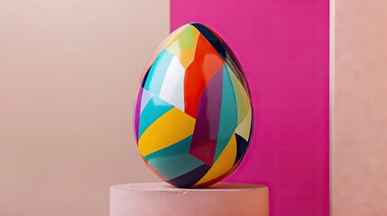 Poster - A rare Easter egg with a modern abstract design, featuring bold colors, geometric patterns, and a high-gloss finish, set against a minimalist background