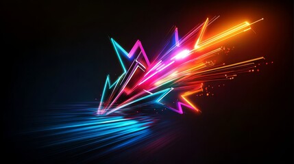 Poster - This vivid image features vibrant neon arrows illuminating a dark background, creating an electrifying visual experience that captivates viewers with its dynamic design and colors