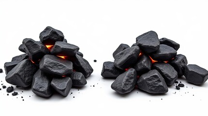 Poster - Two piles of black rocks with a fire in the middle