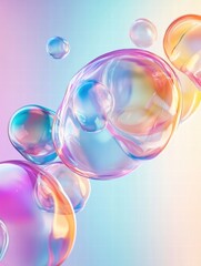 Fototapete - Colorful soap bubbles floating against a pastel gradient background during daylight. Generative AI