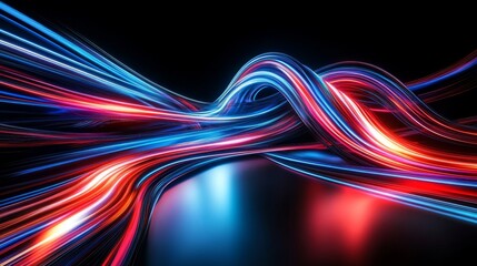 Poster - Vibrant and flowing light trails in shades of blue and red come together to create an energetic and abstract visual experience against a dark and contrasting backdrop, which enhances its appeal