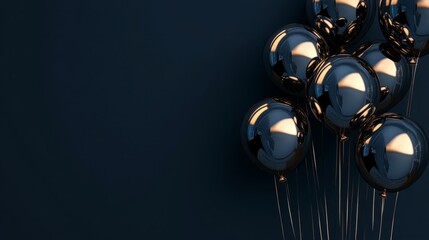 Wall Mural - Dark navy blue background with shiny balloons, modern style generative ai