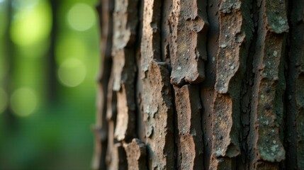 Close-up view of tree bark texture with blurred natural background