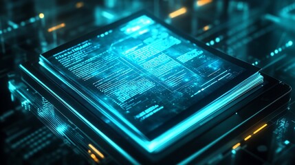Digital code displayed on electronic device, technology and information age