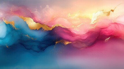 Wall Mural - Abstract Pink and Blue Marble Texture with Gold Accents for Luxurious Backgrounds and Designs