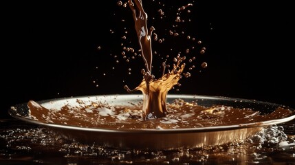 Poster - Captivating chocolate splash captured in slow motion creates a mesmerizing visual effect during culinary experimentation. Generative AI